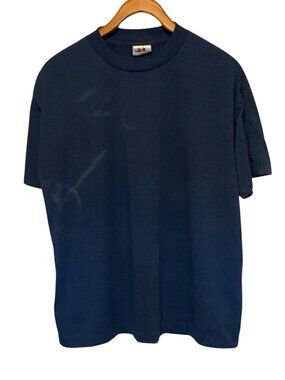 VTG 1980s Tee Jays T-Shirt Men's L Blue Single Stitch USA Made 1986-90